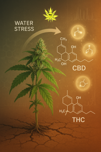 Illustration showing the chemical structures of CBD (Cannabidiol) and THC (Tetrahydrocannabinol), highlighting their differences in molecular arrangement, with CBD exhibiting a hydroxyl group and THC featuring a tetrahydropyran ring.