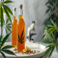 An image shows Thai cannabis leaf infused kombucha, portraying cannabis Thai Cannabis sativa Leaves as a Functional Ingredient for Quality Improvement and Lactic Acid Bacterial Growth Enhancement in Kombucha